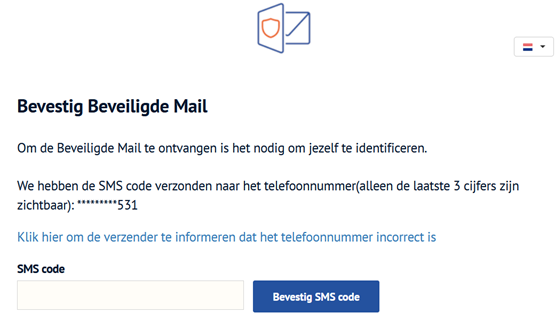 SMS code invoeren